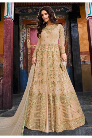 Beige banglori silk embroidered designer indo western lehenga choli 5407