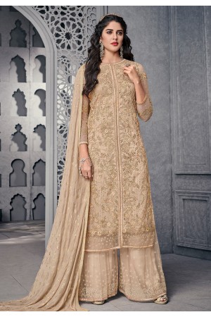 Beige net embroidered palazzo suit 1002