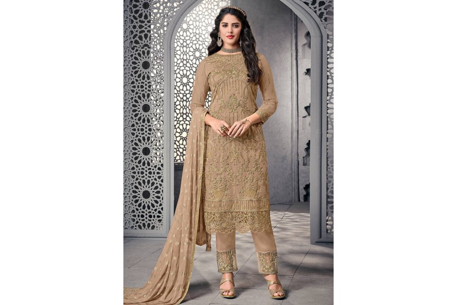 Pant Style Beige & Cream Embroidered Pure Viscose Suit
