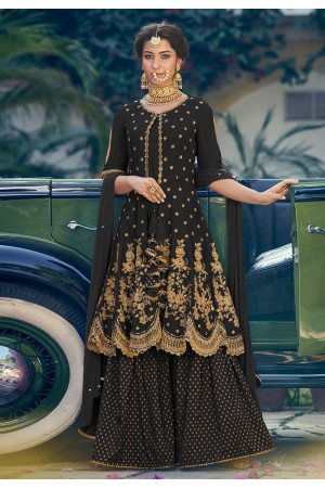 Black georgette embroidered sharara style suit 6905D