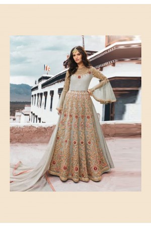 Gray net embroidered indo western lehenga choli 5402