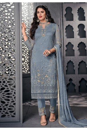 Gray net embroidered pant style suit 1003