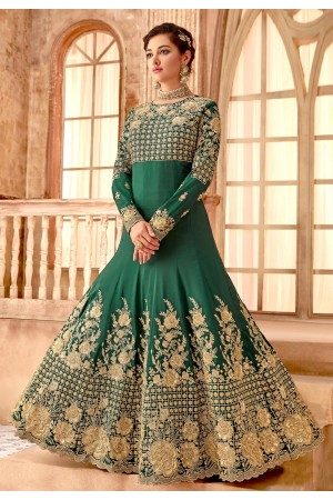 Green bemberg embroidered abaya style anarkali suit 7094