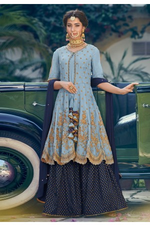Light blue georgette embroidered sharara style suit 6905C