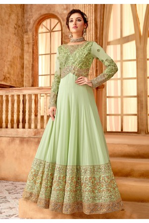 Light green georgette embroidered abaya style anarkali suit 7092