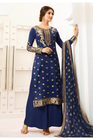 Navy blue banarasi silk palazzo suit PRP5640