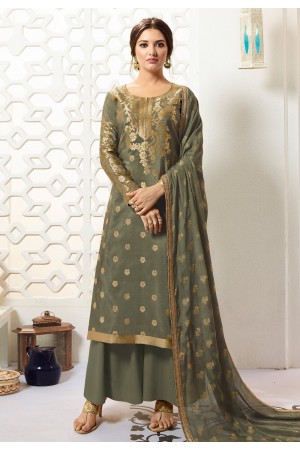 Olive green banarasi silk palazzo suit PRP5636