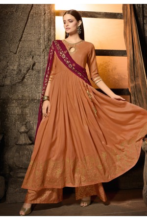 Orange muslin embroidered kameez with palazzo 7502