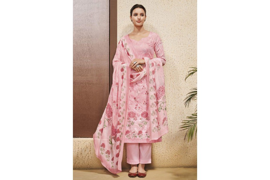 Pink cotton pant style suit 9101