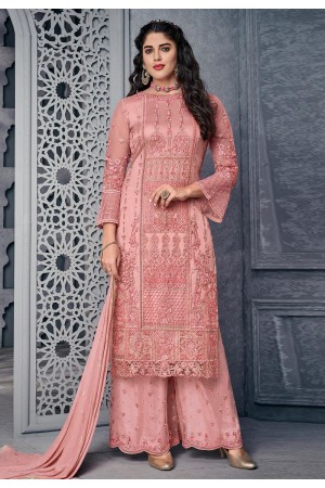 Pink net embroidered palazzo suit 1008