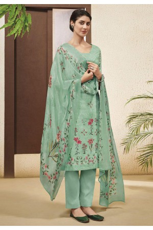 Sea green cotton kameez with pant 9108