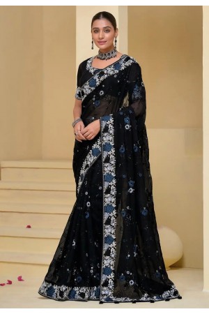 Black banarasi tuscany  embroidered wedding saree with blouse 7505