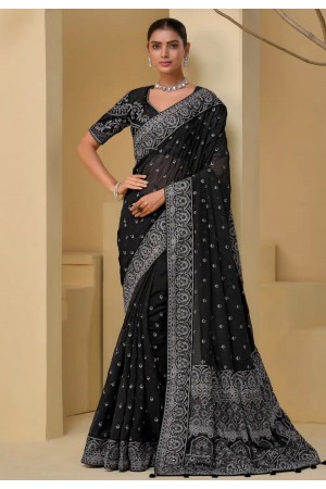 Black banarasi tuscany embroidered wedding saree with blouse 7511