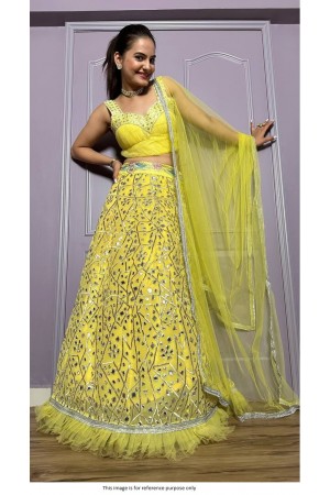 Bollywood Model Yellow georgette ruffle lehenga for haldi