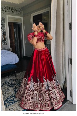 Bollywood Model Maroon Velvet embroidered lehenga for wedding