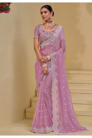 Pink banarasi tuscany embroidered wedding saree with blouse 7508