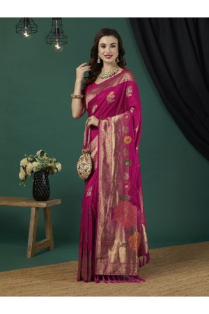 Pink Pure dola banarasi silk zari woven wedding saree with blouse