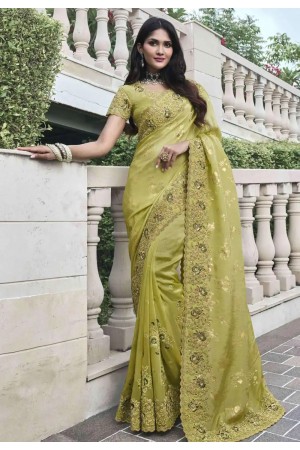 Liril Green shaded tissue silk embroidered wedding saree with blouse 8410