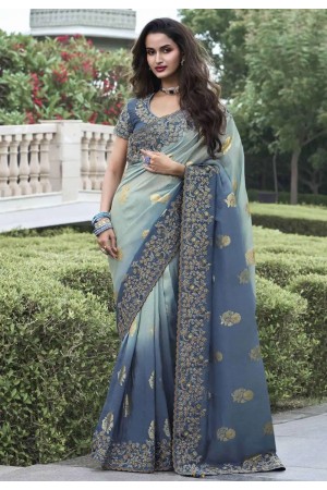 Shaded grey tissue silk embroidered wedding saree with blouse 8404