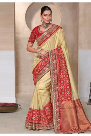 Yellow and red kanjivaram silk embroidered patola wedding saree with blouse 11004A