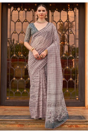 Purple tissue silk digital print wedding saree with blouse 318