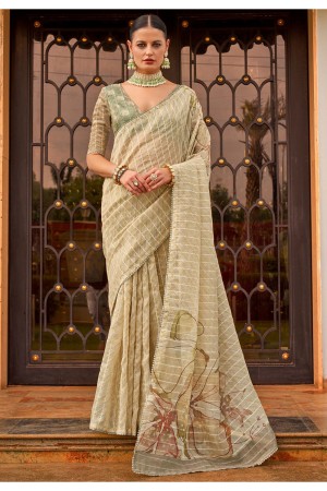 Light green tissue silk digital print wedding saree with blouse 313