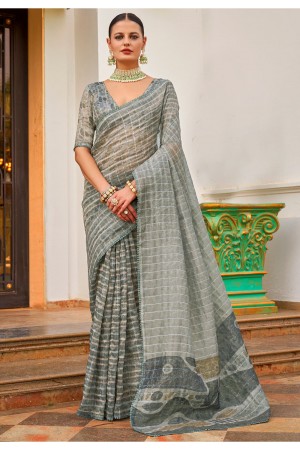 Grey tissue silk digital print wedding saree with blouse 315