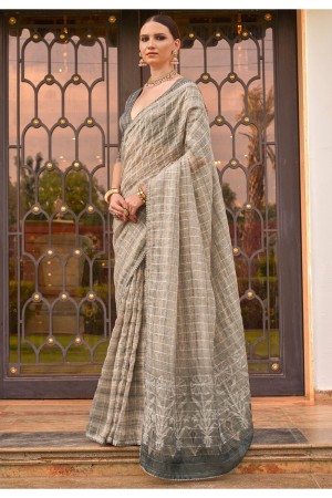 Light Grey tissue silk digital print wedding saree with blouse 317