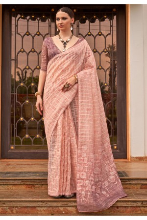 Peach tissue silk digital print wedding saree with blouse 316