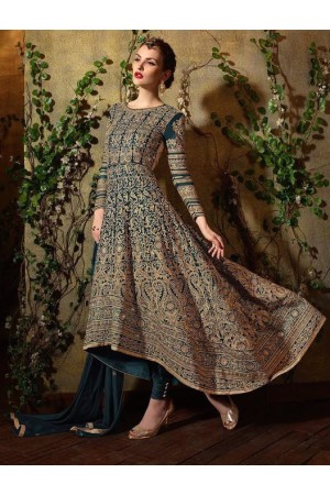 Teal Georgette Anarkali Salwar Suit main image 1