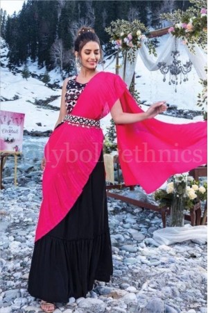 Black and Rani pink crop top bridesmaid lehenga