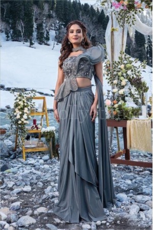 Grey color crop top bridesmaid lehenga