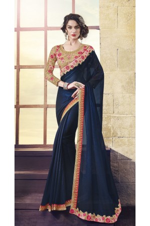 Party-wear-Dark-Blue-Beige-Color-Saree