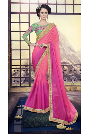 Party-wear-pink-green-color-saree