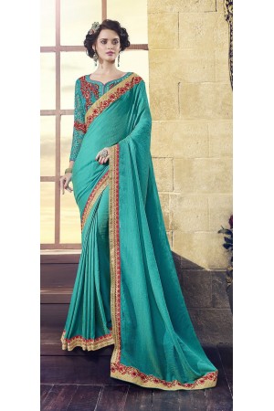 Party-wear-teal-green-color-saree