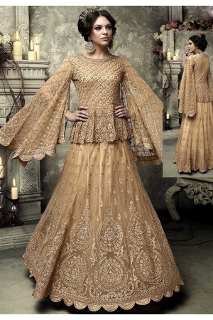 Beige net heavy work lehenga S301