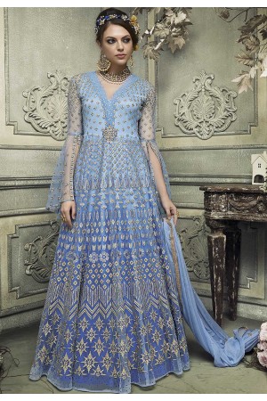 Blue color heavy work wedding anarkali S307