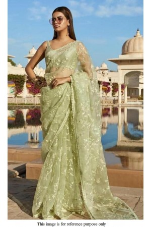 Bollywood Sabyasachi Inspired pista green organza saree