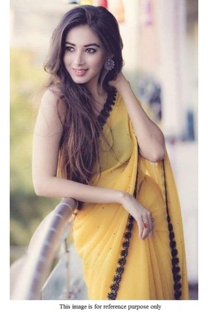 Bollywood model yellow moti work georgette saree