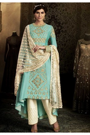 Firozi color trail back wedding salwar 11062