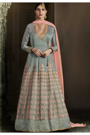 Grey color silk Angrakha style anarkali 11063