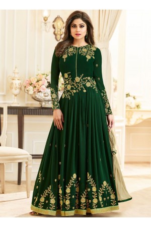 Shamita Shetty green embroidered work georgette anarkali salwar kameez 10001