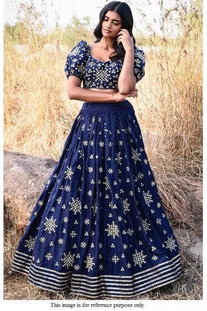 Bollywood model Navy blue tafetta silk lehenga choli