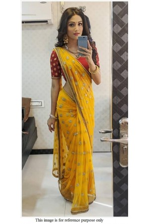 Bollywood model yellow and red georgette deisgner saree