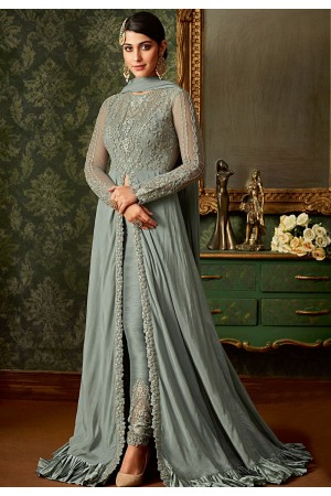 blue shade rangoli embroidered floor length designer suit 7102