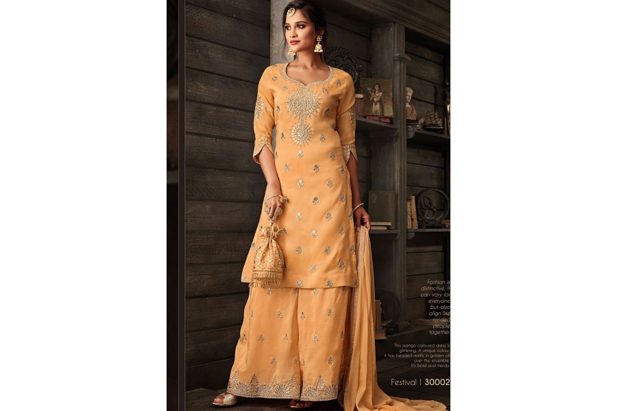 Mustard Faux Georgette Palazzo Salwar main image 1