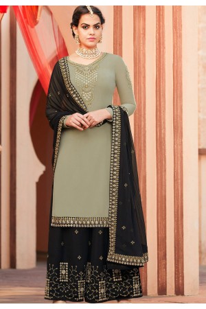 pastel green georgette embroidered palazzo style pakistani suit 4007