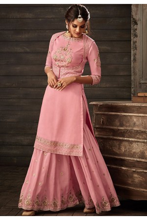 pink georgette embroidered sharara style pakistani suit 30001