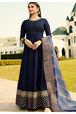 prachi desai dark blue silk long anarkali suit 10234