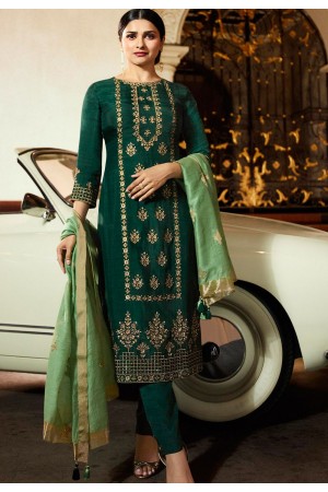 prachi desai green silk embroidered trouser style suit 36246